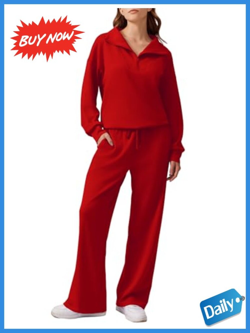 PINSPARK 2 Piece Lounge Set Half Zip Oversized Sweatshirt Wide Leg Sweatpants